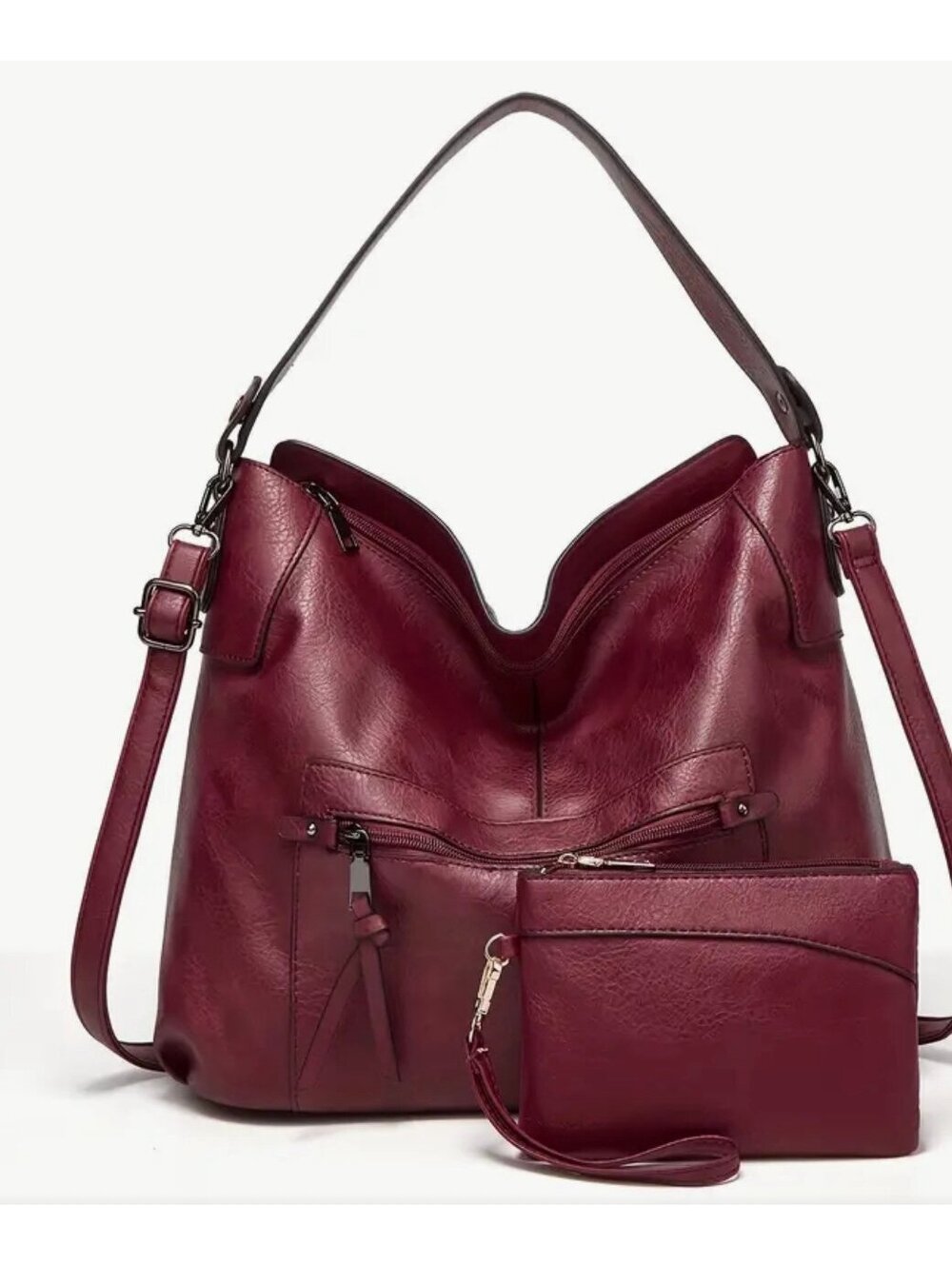 New - Large Capacity - Retro Style - 2Pcs Faux Leather Bag Set - Purple